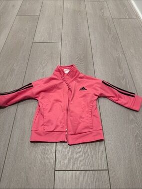 Adidas Toddler Pink Zip-Up Track Jacket with Black Stripes
